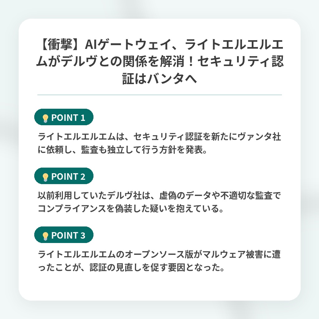 【衝撃】AIゲートウェイ、ライトエルエルエムがデルヴとの関係を解消！セキュリティ認証はバンタへの注目ポイントまとめ