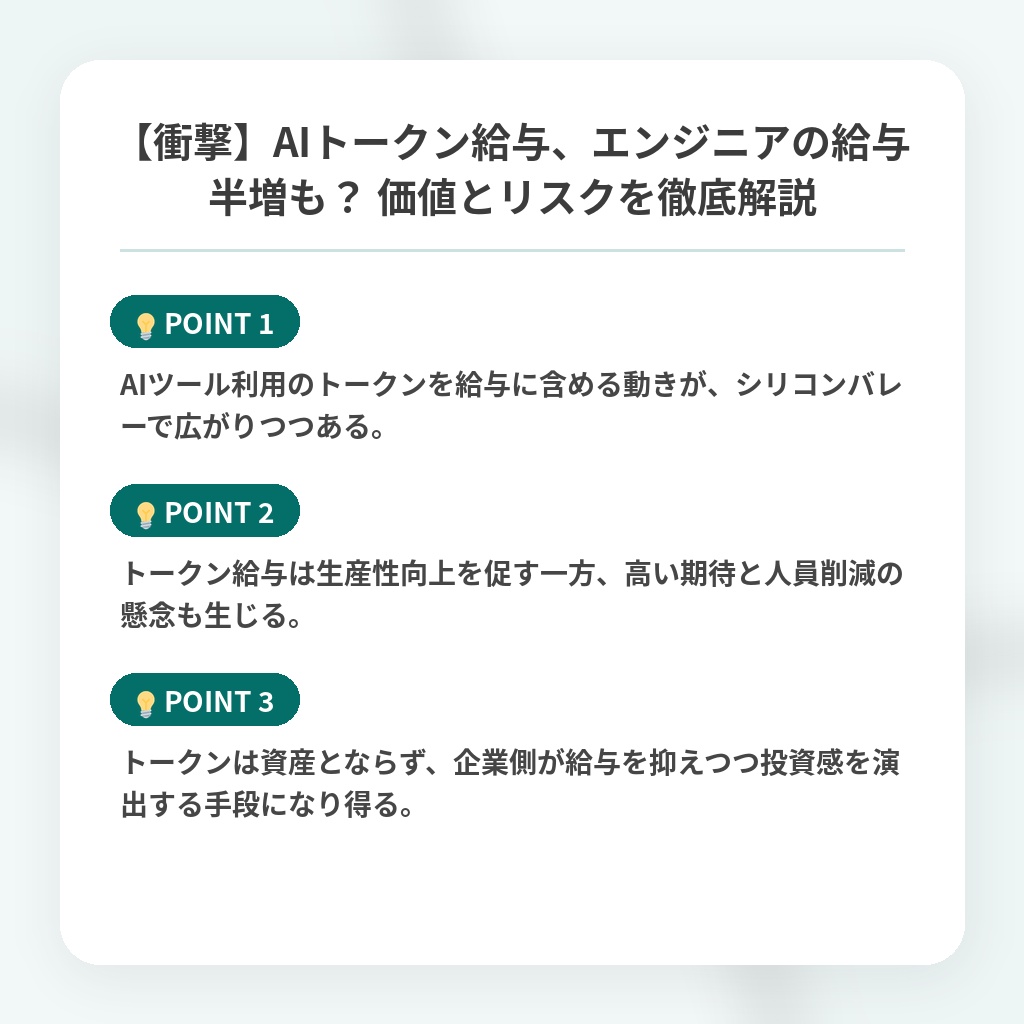 【衝撃】AIトークン給与、エンジニアの給与半増も？ 価値とリスクを徹底解説の注目ポイントまとめ