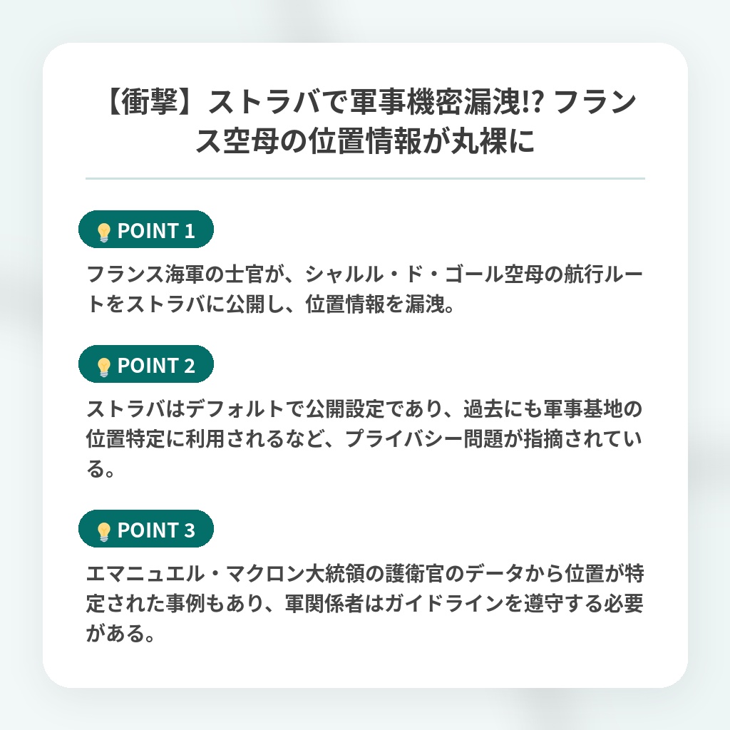 【衝撃】ストラバで軍事機密漏洩!? フランス空母の位置情報が丸裸にの注目ポイントまとめ