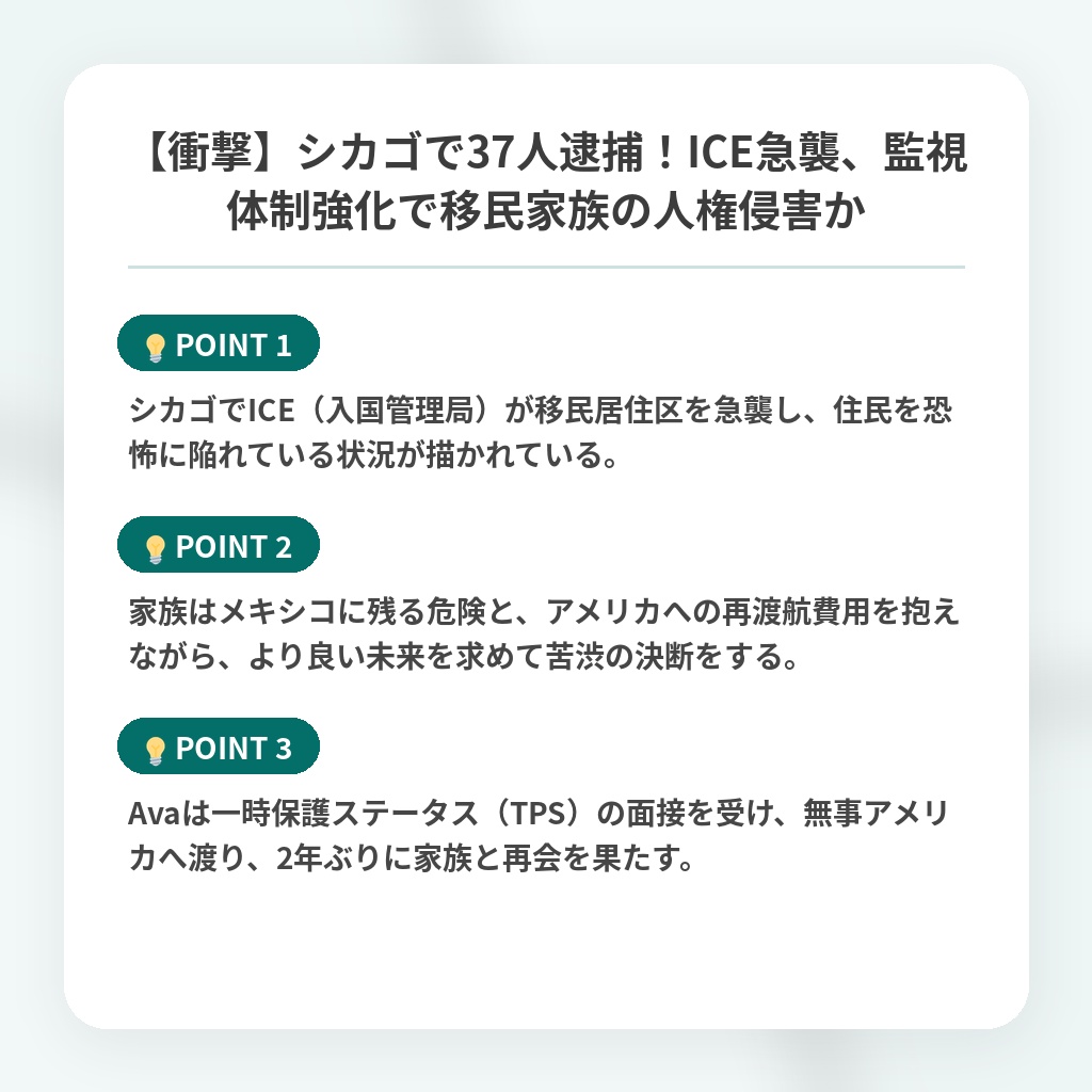 【衝撃】シカゴで37人逮捕！ICE急襲、監視体制強化で移民家族の人権侵害かの注目ポイントまとめ