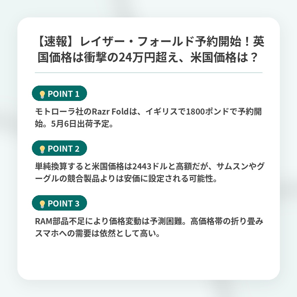 【速報】レイザー・フォールド予約開始！英国価格は衝撃の24万円超え、米国価格は？の注目ポイントまとめ