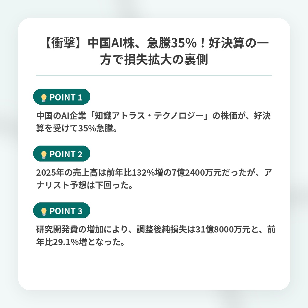 【衝撃】中国AI株、急騰35%!好決算の一方で損失拡大の裏側の注目ポイントまとめ