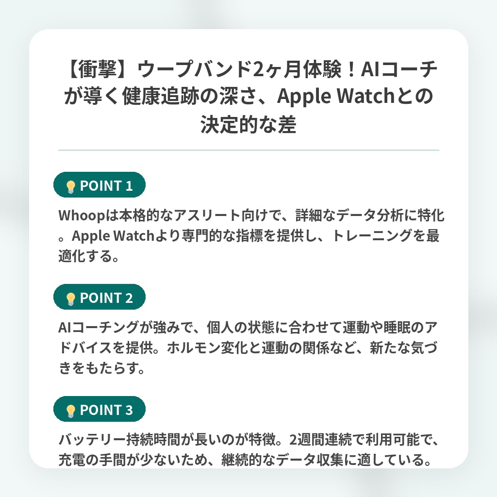 【衝撃】ウープバンド2ヶ月体験!AIコーチが導く健康追跡の深さ、Apple Watchとの決定的な差の注目ポイントまとめ