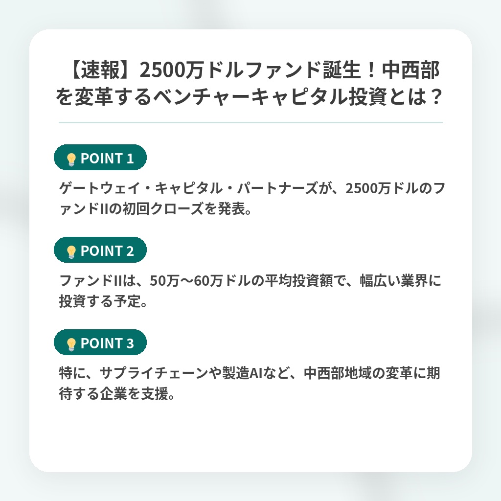 【速報】2500万ドルファンド誕生！中西部を変革するベンチャーキャピタル投資とは？の注目ポイントまとめ