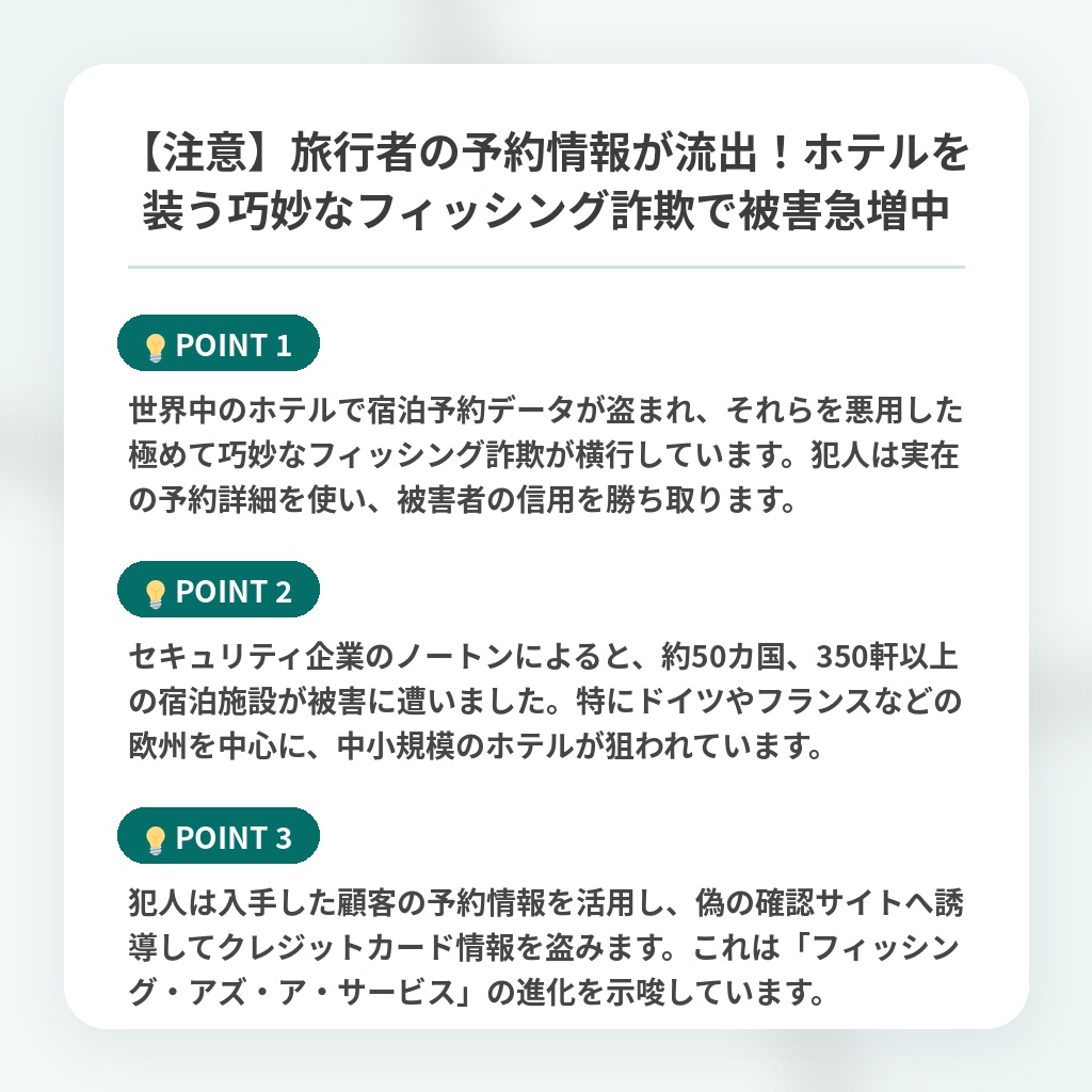 【注意】旅行者の予約情報が流出！ホテルを装う巧妙なフィッシング詐欺で被害急増中の注目ポイントまとめ