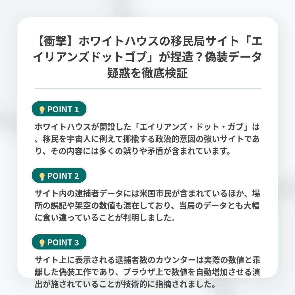 【衝撃】ホワイトハウスの移民局サイト「エイリアンズドットゴブ」が捏造?偽装データ疑惑を徹底検証の注目ポイントまとめ