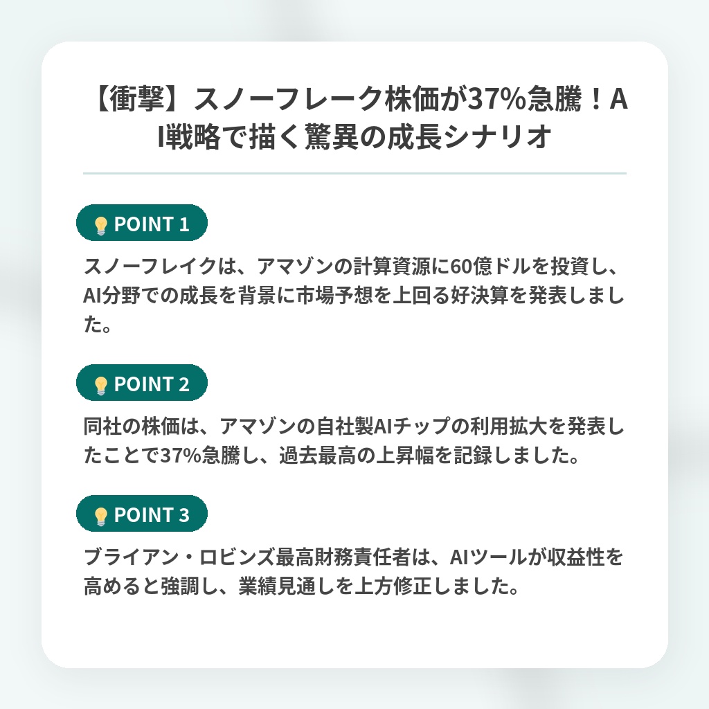 【衝撃】スノーフレーク株価が37%急騰!AI戦略で描く驚異の成長シナリオの注目ポイントまとめ