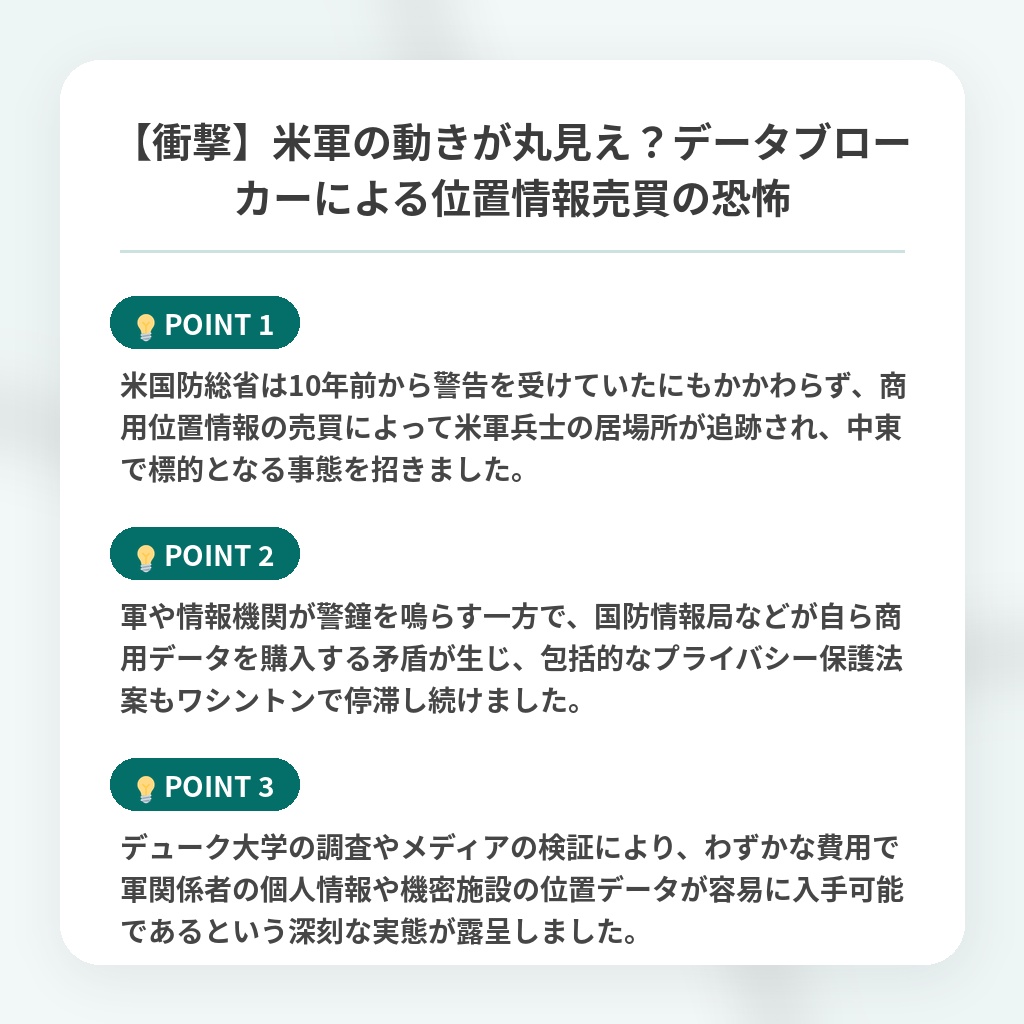 【衝撃】米軍の動きが丸見え？データブローカーによる位置情報売買の恐怖の注目ポイントまとめ