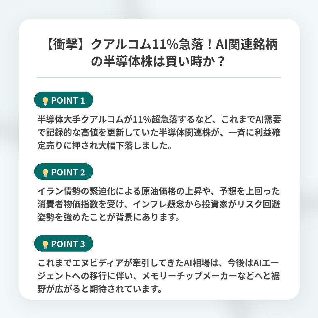 【衝撃】クアルコム11%急落！AI関連銘柄の半導体株は買い時か？の注目ポイントまとめ