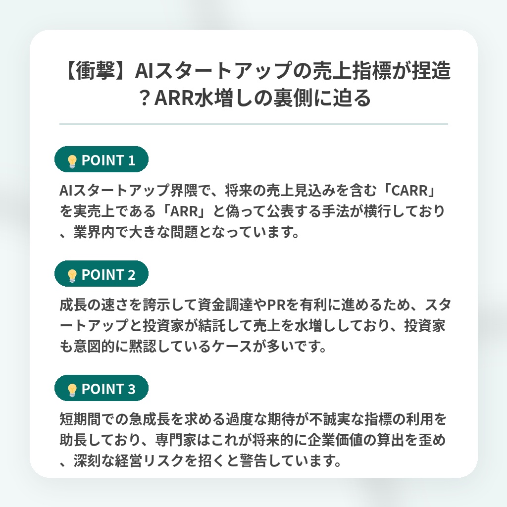 【衝撃】AIスタートアップの売上指標が捏造？ARR水増しの裏側に迫るの注目ポイントまとめ