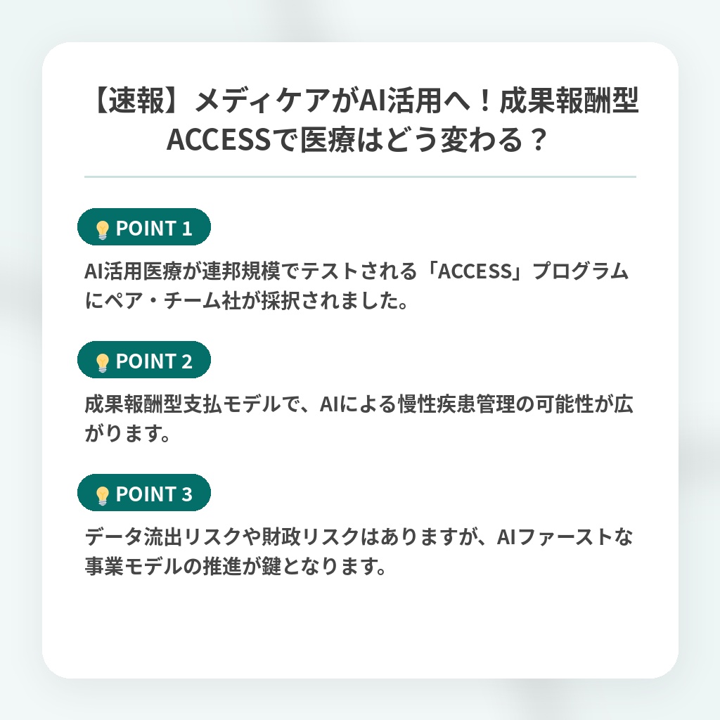 【速報】メディケアがAI活用へ！成果報酬型ACCESSで医療はどう変わる？の注目ポイントまとめ