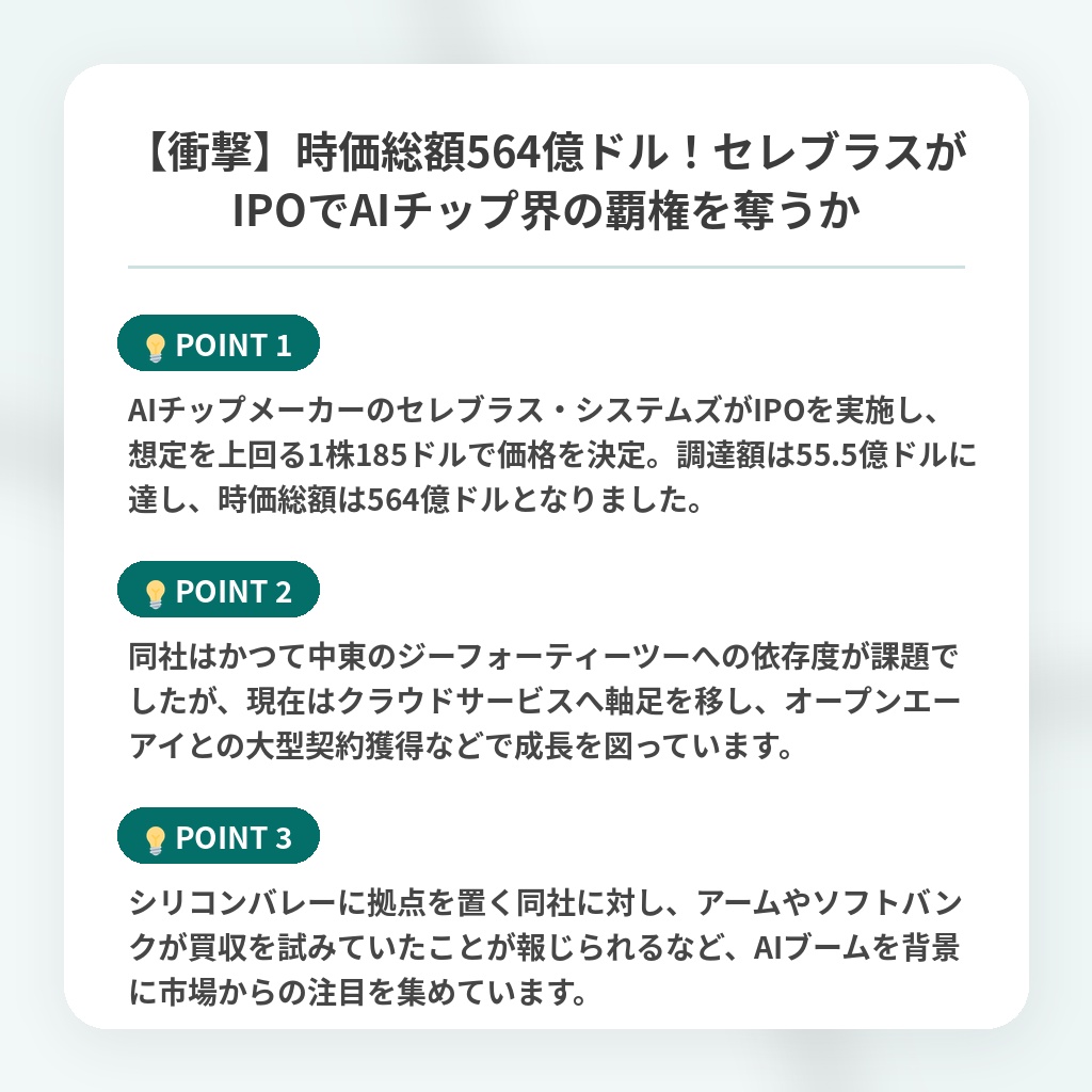 【衝撃】時価総額564億ドル！セレブラスがIPOでAIチップ界の覇権を奪うかの注目ポイントまとめ