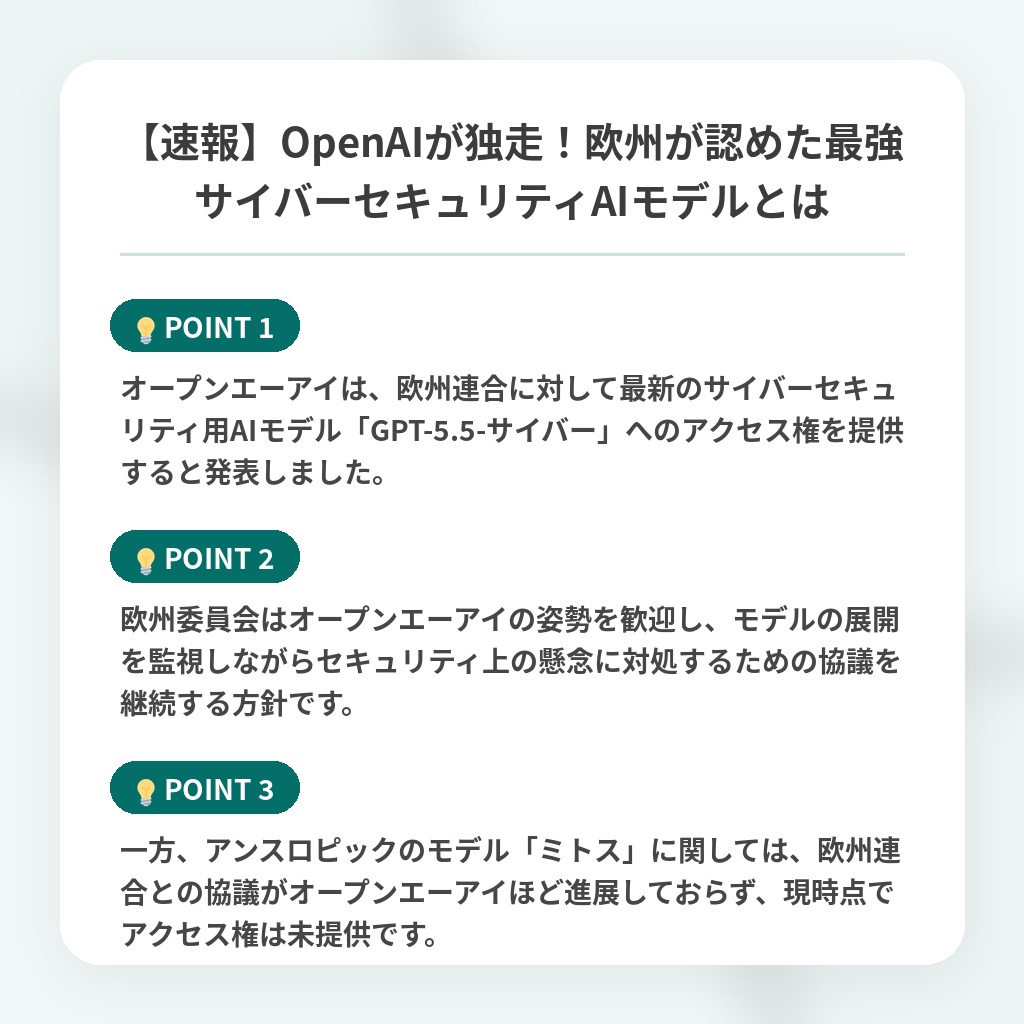 【速報】OpenAIが独走!欧州が認めた最強サイバーセキュリティAIモデルとはの注目ポイントまとめ