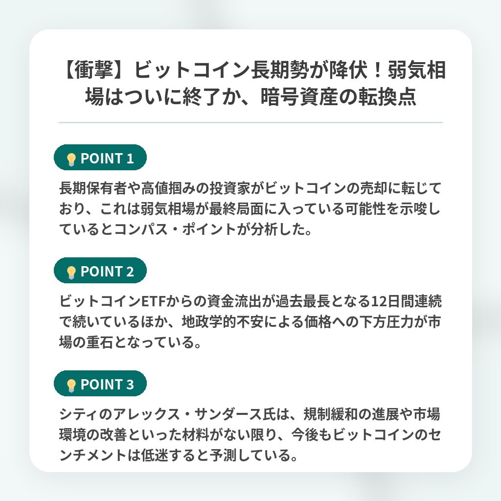 【衝撃】ビットコイン長期勢が降伏!弱気相場はついに終了か、暗号資産の転換点の注目ポイントまとめ