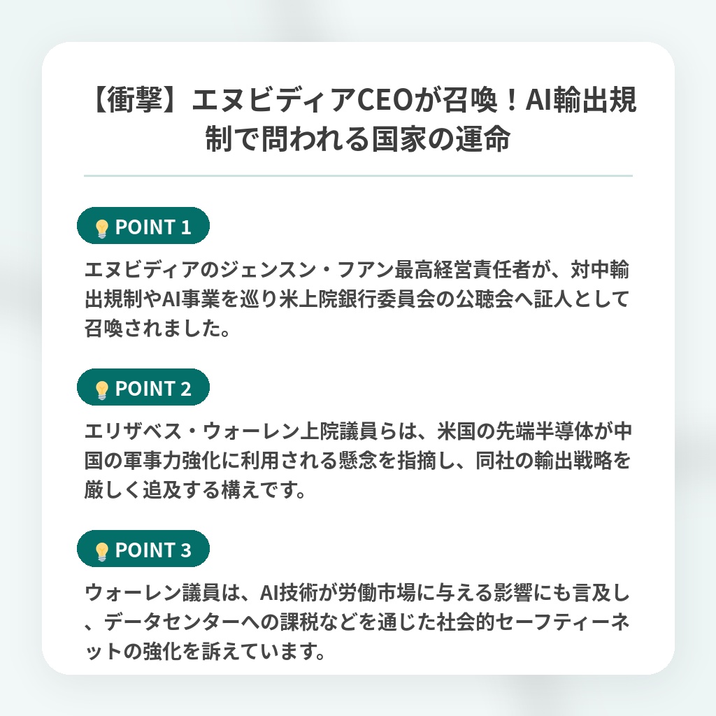 【衝撃】エヌビディアCEOが召喚！AI輸出規制で問われる国家の運命の注目ポイントまとめ