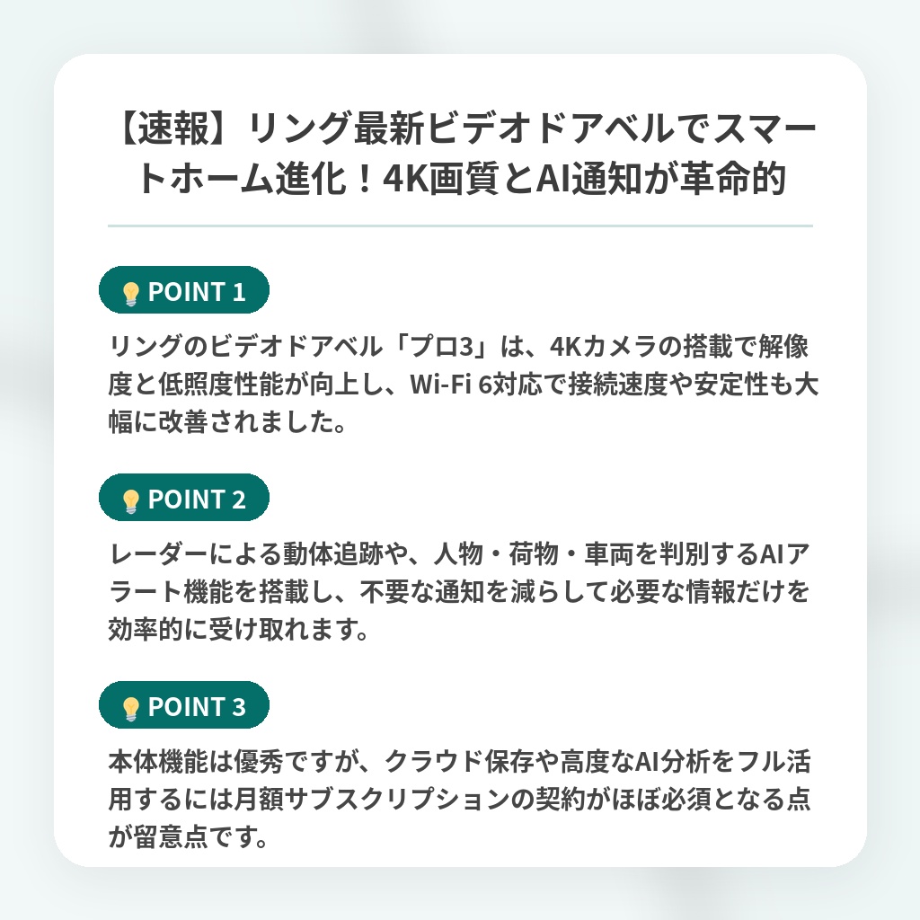 【速報】リング最新ビデオドアベルでスマートホーム進化！4K画質とAI通知が革命的の注目ポイントまとめ