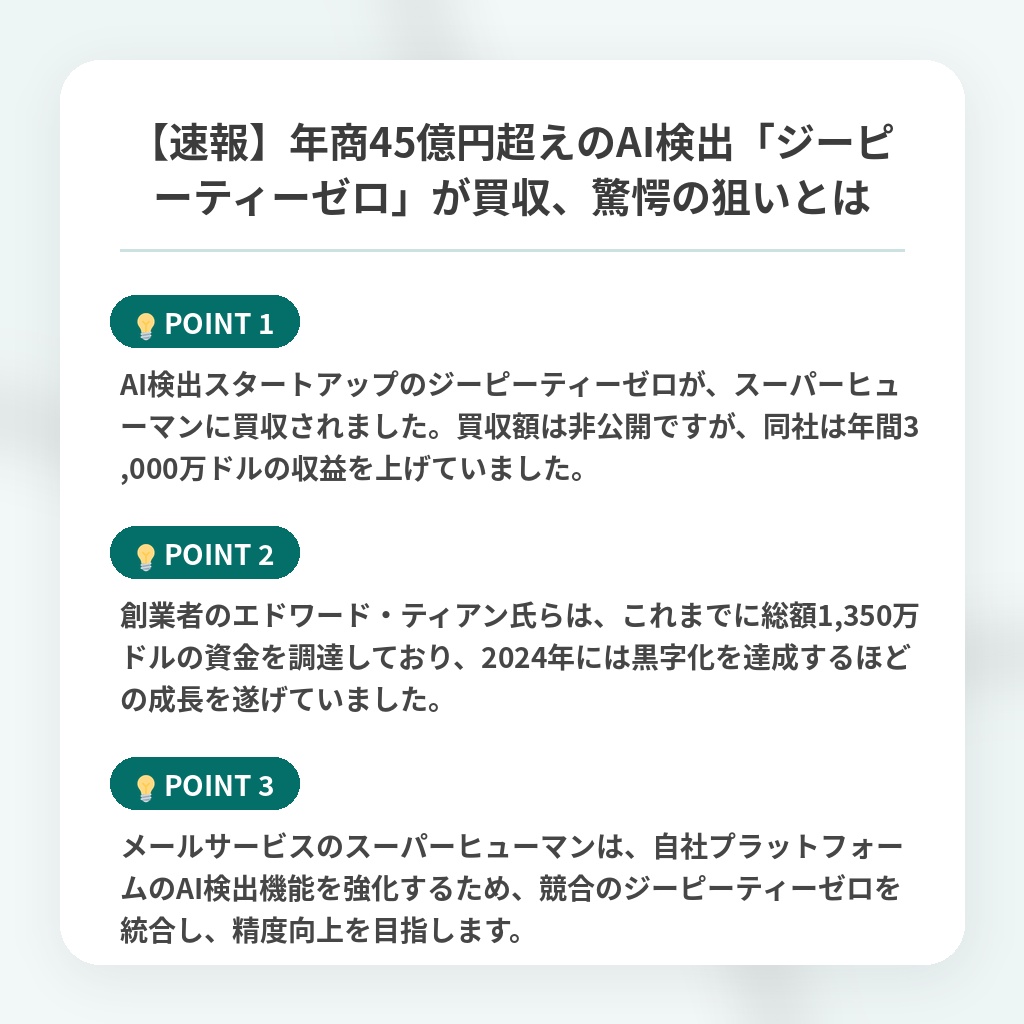 【速報】年商45億円超えのAI検出「ジーピーティーゼロ」が買収、驚愕の狙いとはの注目ポイントまとめ