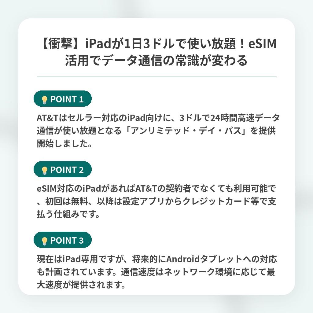 【衝撃】iPadが1日3ドルで使い放題！eSIM活用でデータ通信の常識が変わるの注目ポイントまとめ