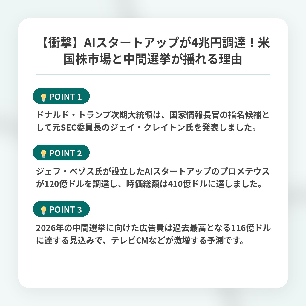 【衝撃】AIスタートアップが4兆円調達！米国株市場と中間選挙が揺れる理由の注目ポイントまとめ