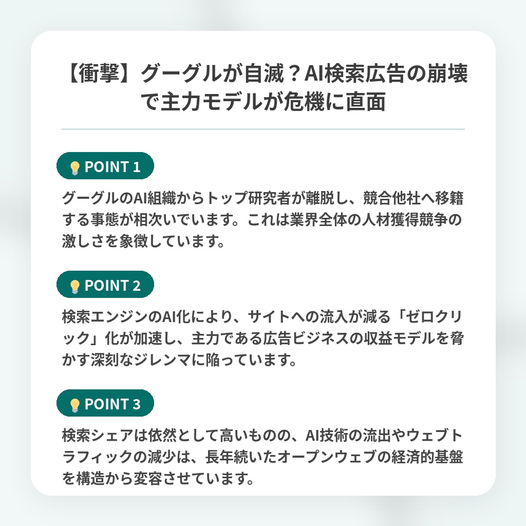 【衝撃】グーグルが自滅？AI検索広告の崩壊で主力モデルが危機に直面の注目ポイントまとめ