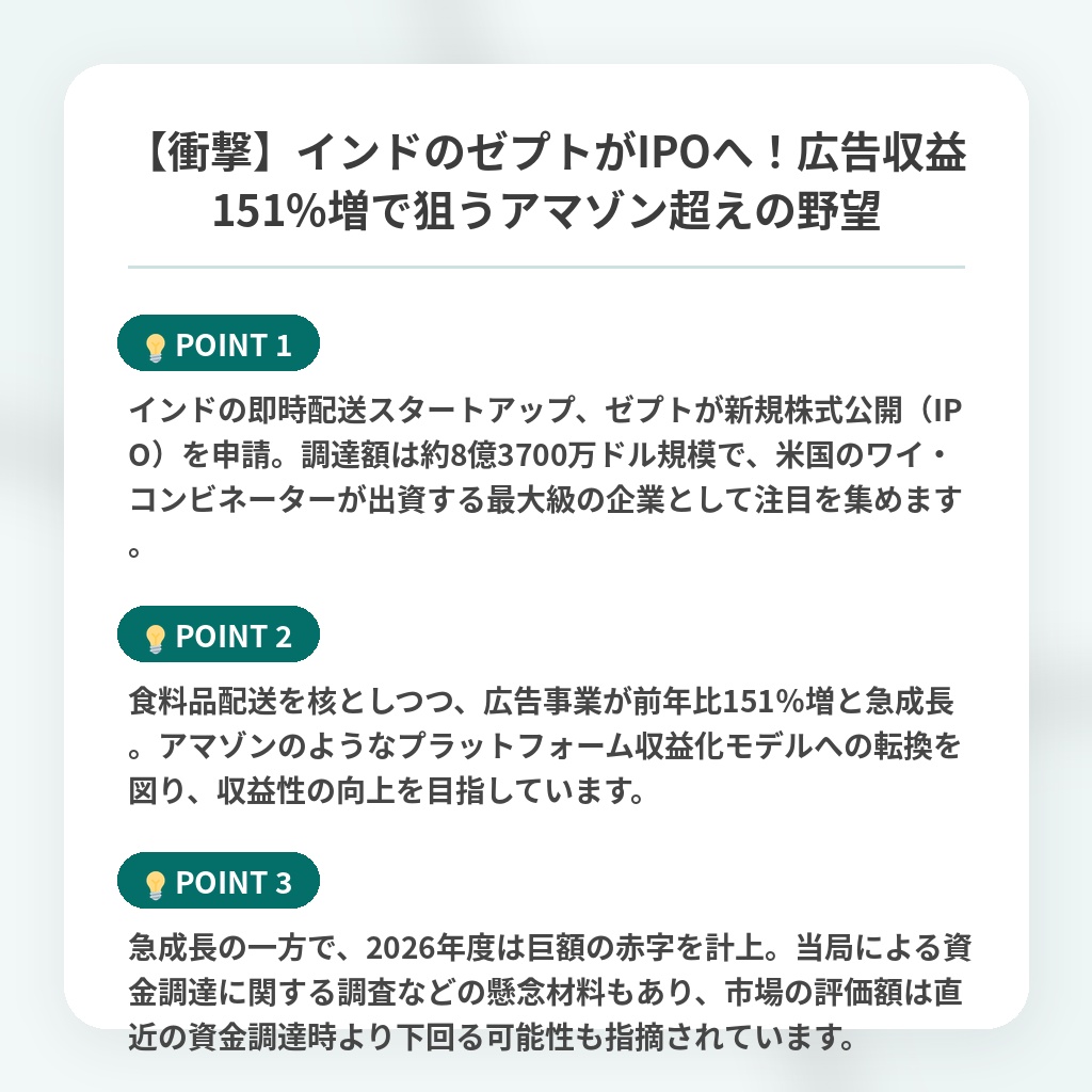 【衝撃】インドのゼプトがIPOへ!広告収益151%増で狙うアマゾン超えの野望の注目ポイントまとめ