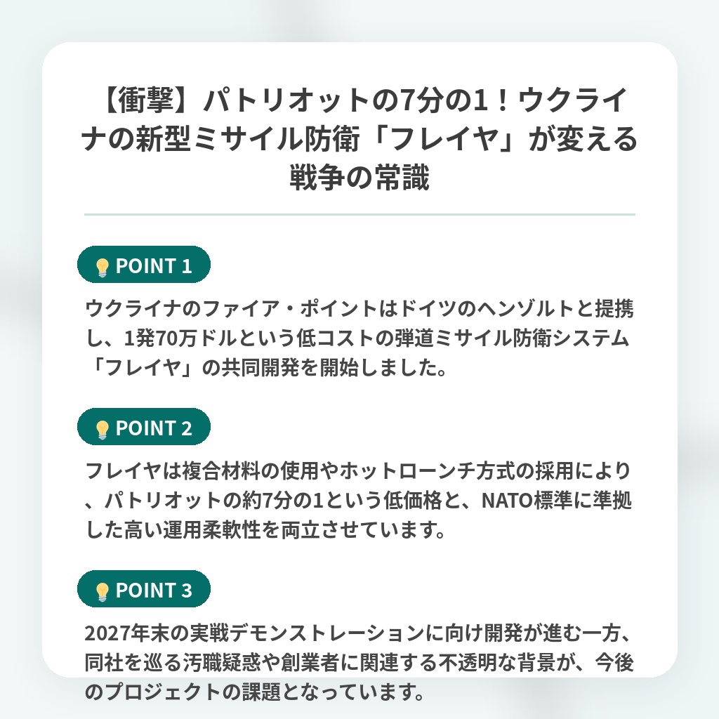 【衝撃】パトリオットの7分の1！ウクライナの新型ミサイル防衛「フレイヤ」が変える戦争の常識の注目ポイントまとめ