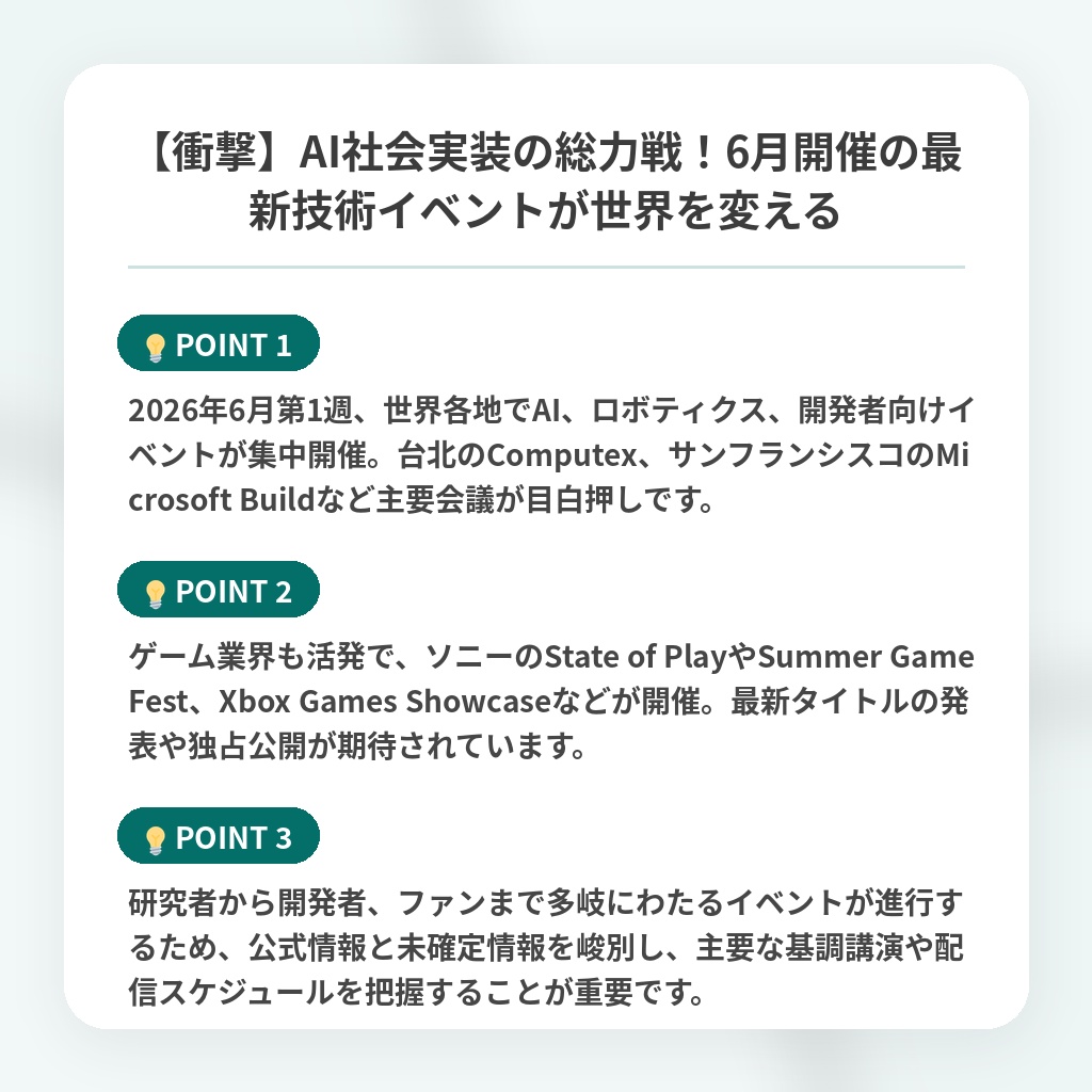 【衝撃】AI社会実装の総力戦!6月開催の最新技術イベントが世界を変えるの注目ポイントまとめ