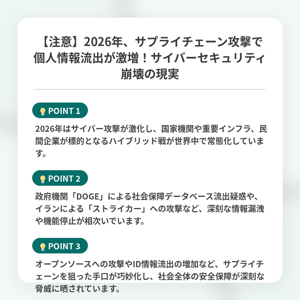 【注意】2026年、サプライチェーン攻撃で個人情報流出が激増！サイバーセキュリティ崩壊の現実の注目ポイントまとめ