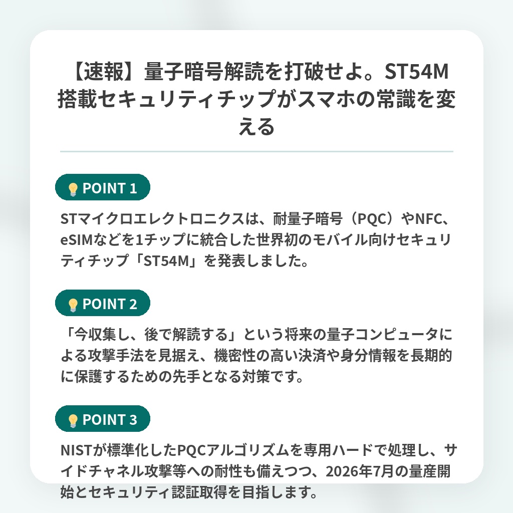 【速報】量子暗号解読を打破せよ。ST54M搭載セキュリティチップがスマホの常識を変えるの注目ポイントまとめ