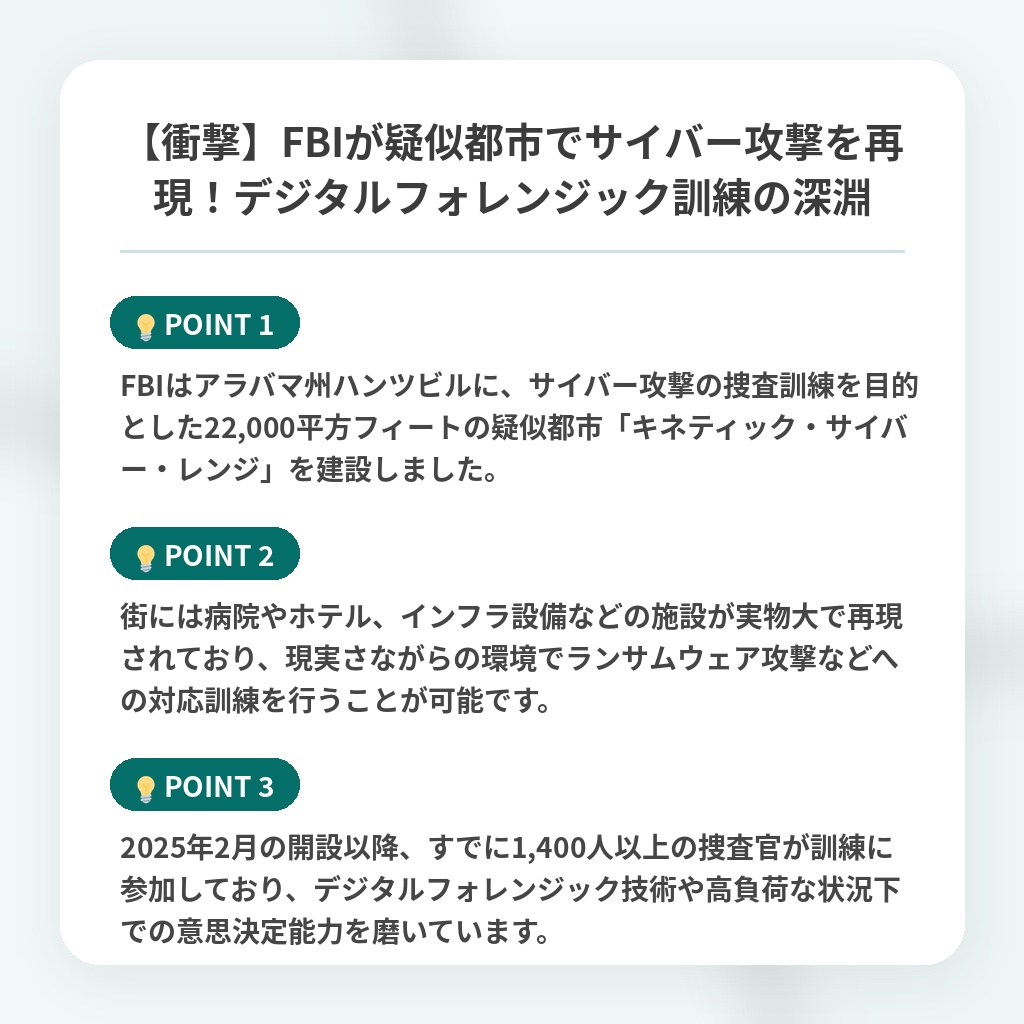 【衝撃】FBIが疑似都市でサイバー攻撃を再現！デジタルフォレンジック訓練の深淵の注目ポイントまとめ