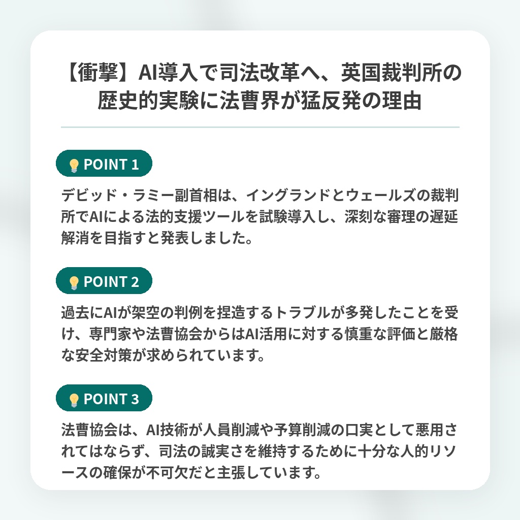 【衝撃】AI導入で司法改革へ、英国裁判所の歴史的実験に法曹界が猛反発の理由の注目ポイントまとめ