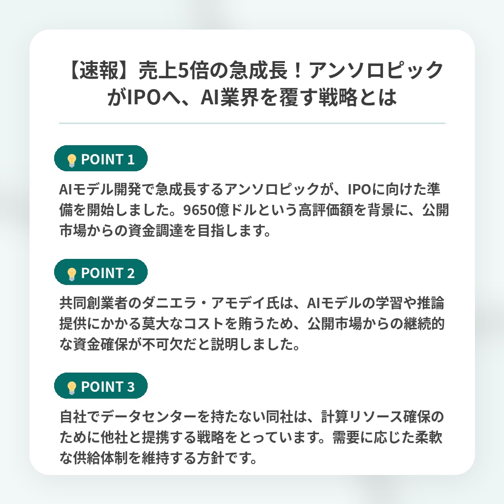 【速報】売上5倍の急成長！アンソロピックがIPOへ、AI業界を覆す戦略とはの注目ポイントまとめ