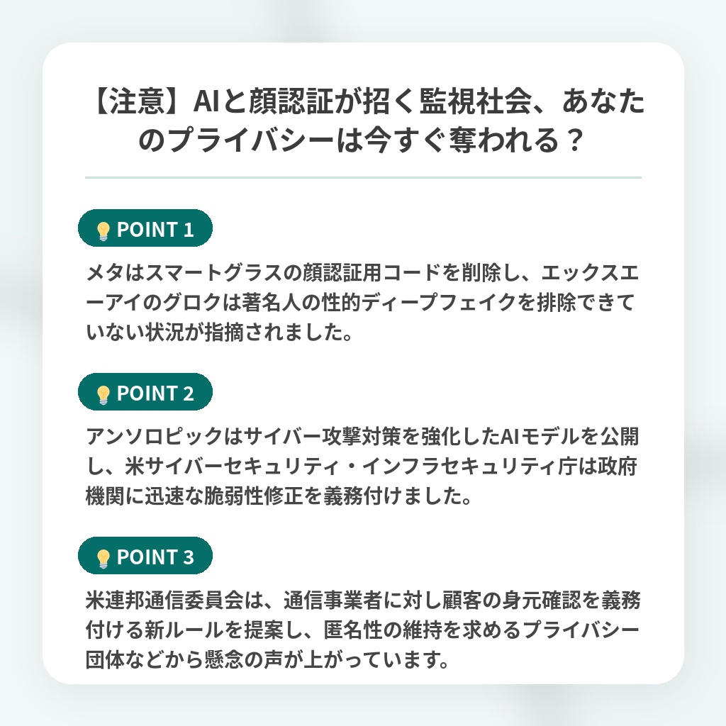 【注意】AIと顔認証が招く監視社会、あなたのプライバシーは今すぐ奪われる?の注目ポイントまとめ