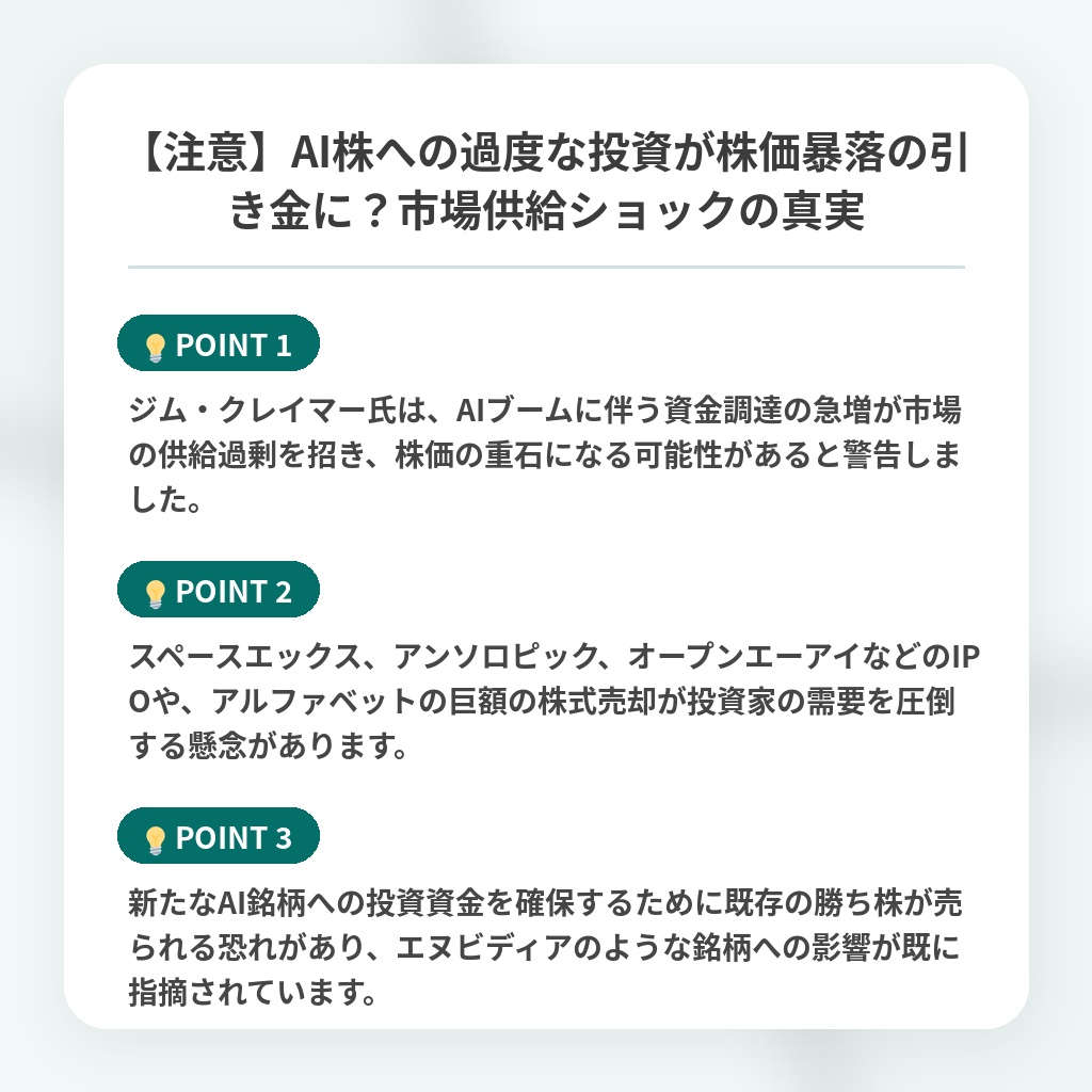 【注意】AI株への過度な投資が株価暴落の引き金に？市場供給ショックの真実の注目ポイントまとめ