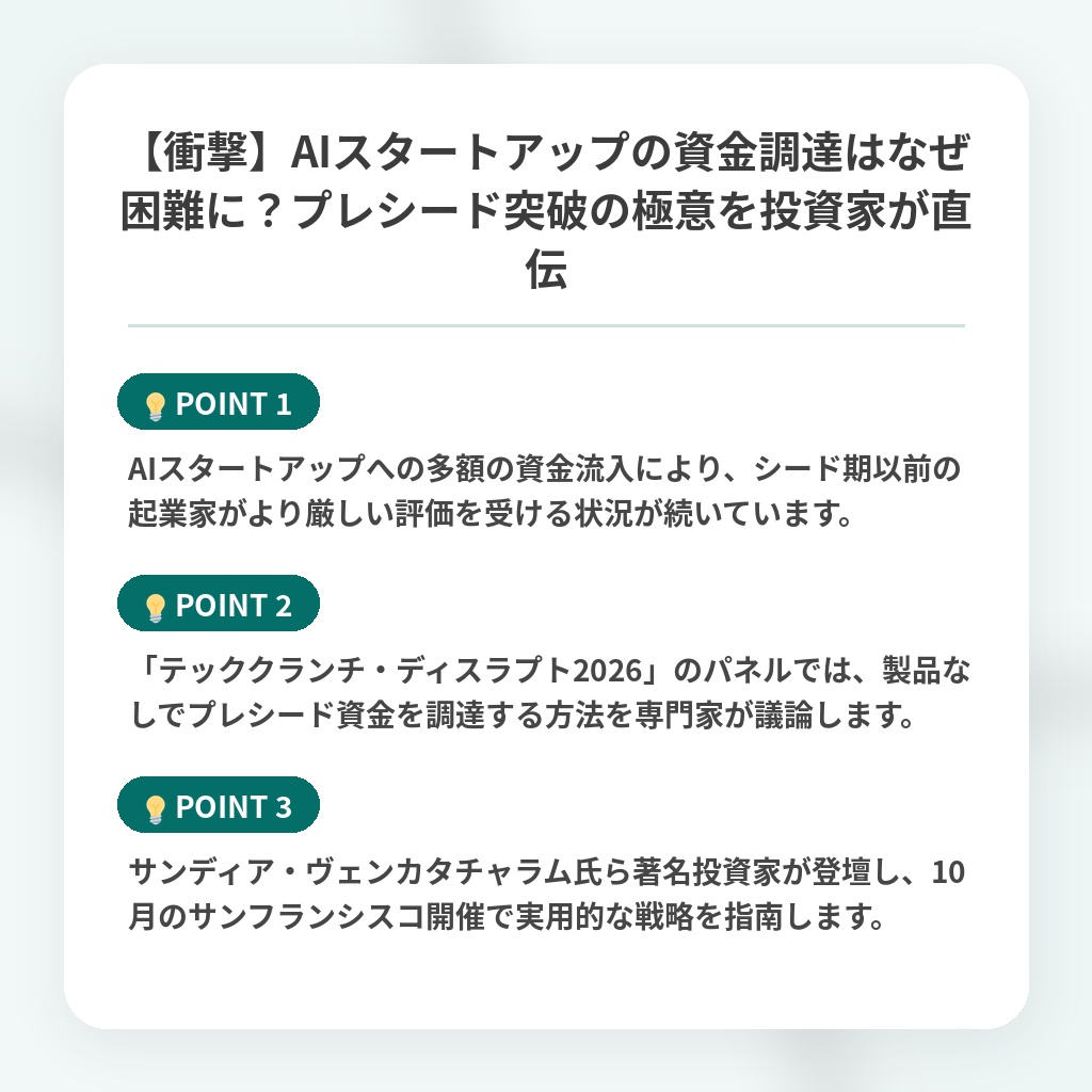 【衝撃】AIスタートアップの資金調達はなぜ困難に?プレシード突破の極意を投資家が直伝の注目ポイントまとめ