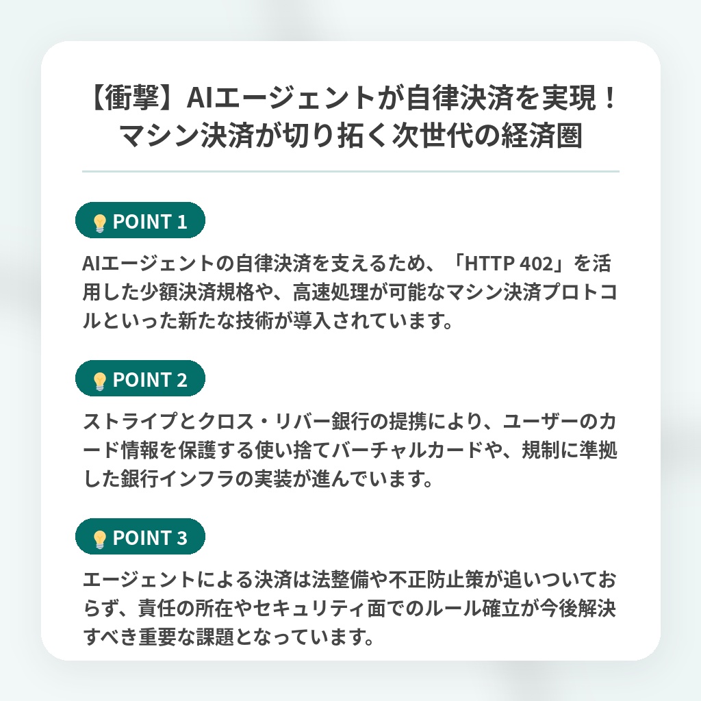 【衝撃】AIエージェントが自律決済を実現！マシン決済が切り拓く次世代の経済圏の注目ポイントまとめ