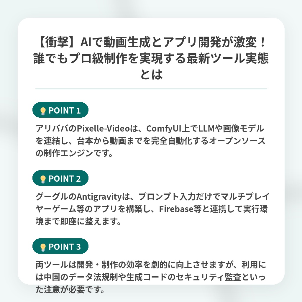 【衝撃】AIで動画生成とアプリ開発が激変!誰でもプロ級制作を実現する最新ツール実態とはの注目ポイントまとめ