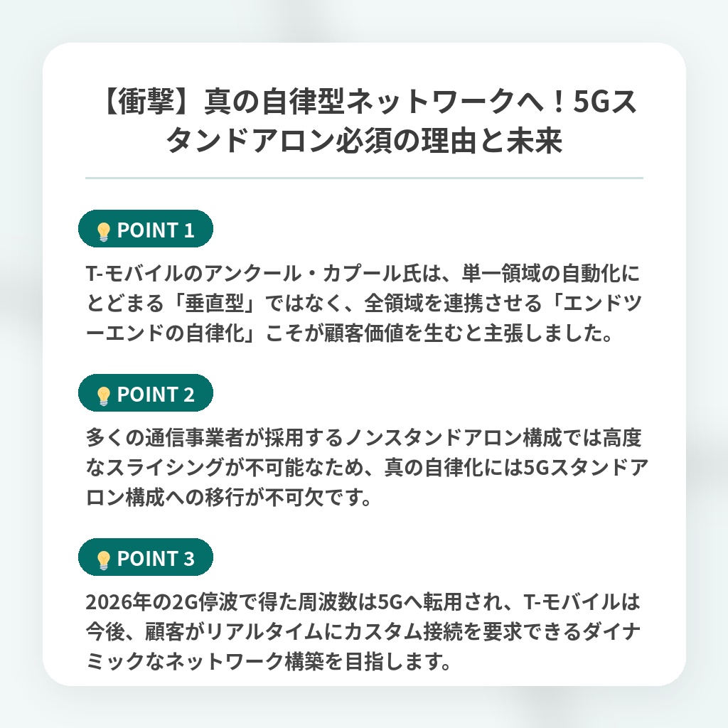 【衝撃】真の自律型ネットワークへ!5Gスタンドアロン必須の理由と未来の注目ポイントまとめ