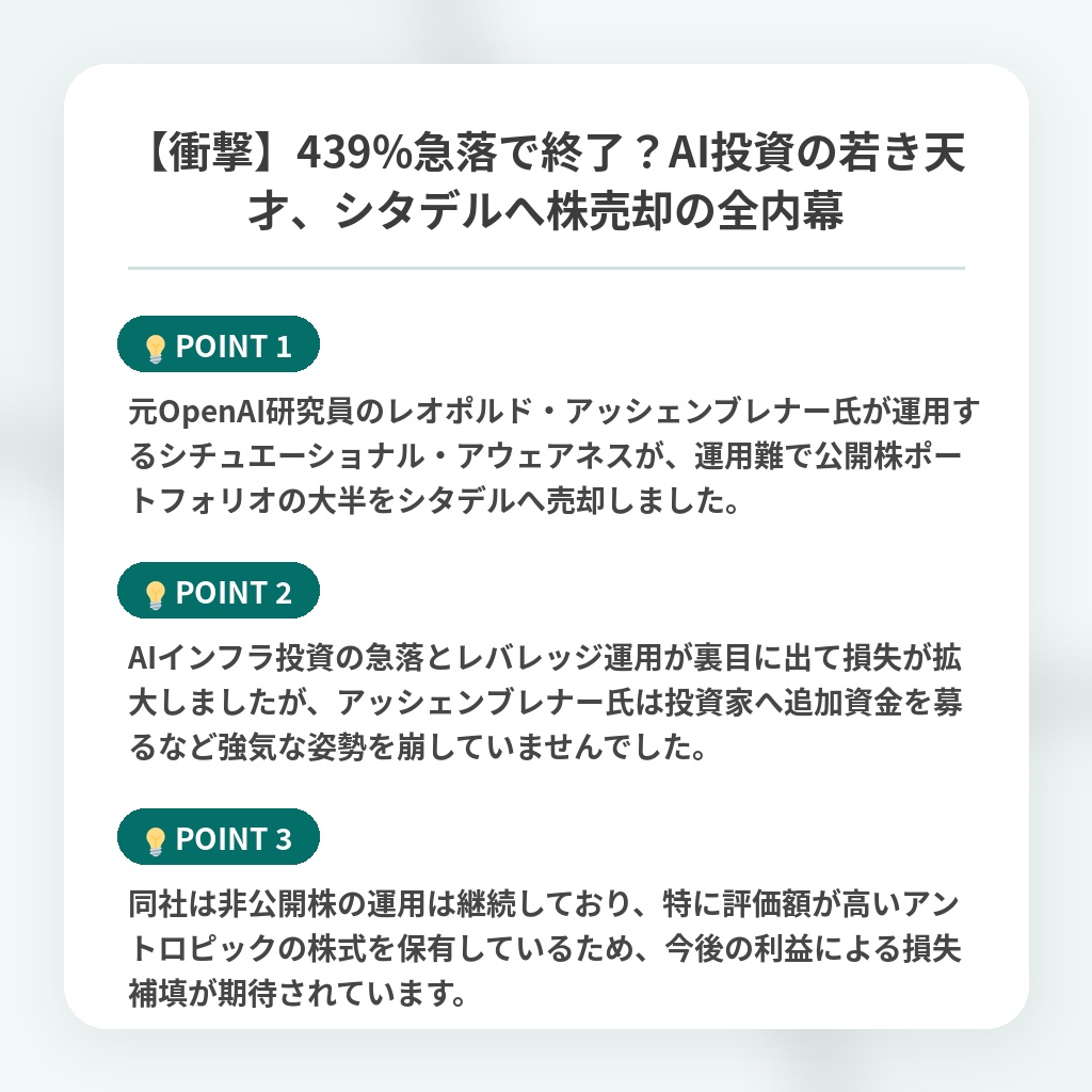 【衝撃】439%急落で終了？AI投資の若き天才、シタデルへ株売却の全内幕の注目ポイントまとめ