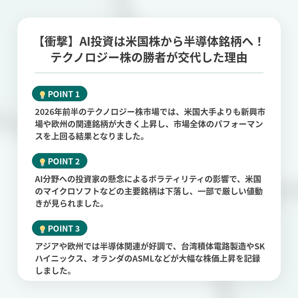 【衝撃】AI投資は米国株から半導体銘柄へ!テクノロジー株の勝者が交代した理由の注目ポイントまとめ