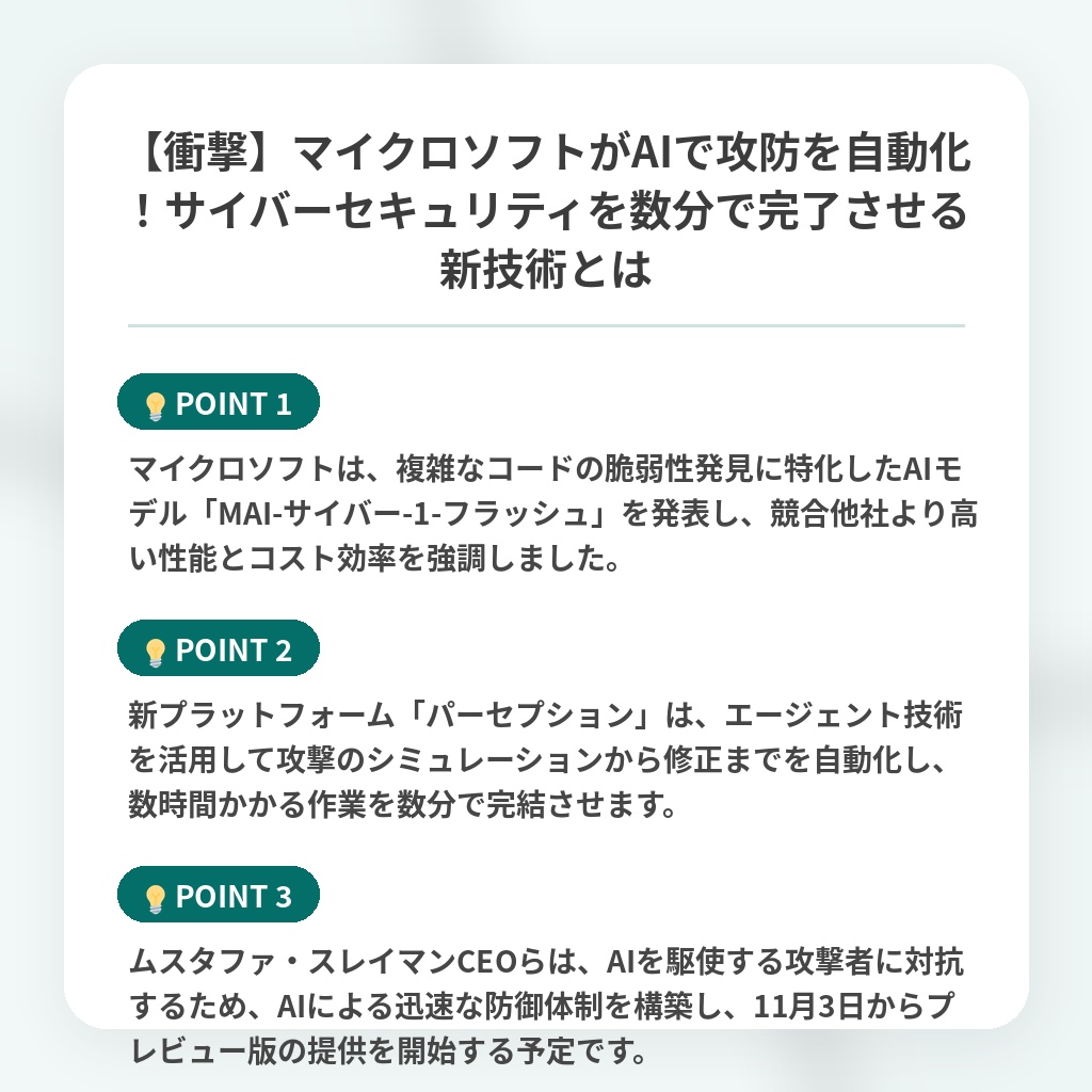 【衝撃】マイクロソフトがAIで攻防を自動化！サイバーセキュリティを数分で完了させる新技術とはの注目ポイントまとめ