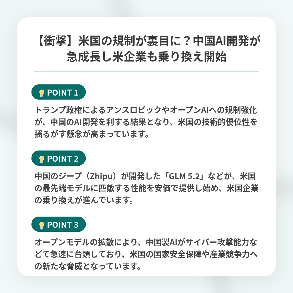 【衝撃】米国の規制が裏目に？中国AI開発が急成長し米企業も乗り換え開始の注目ポイントまとめ