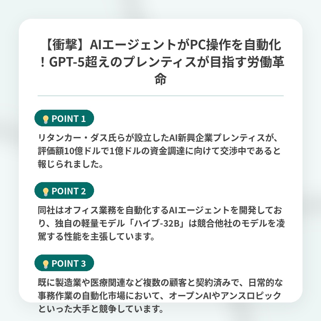 【衝撃】AIエージェントがPC操作を自動化！GPT-5超えのプレンティスが目指す労働革命の注目ポイントまとめ