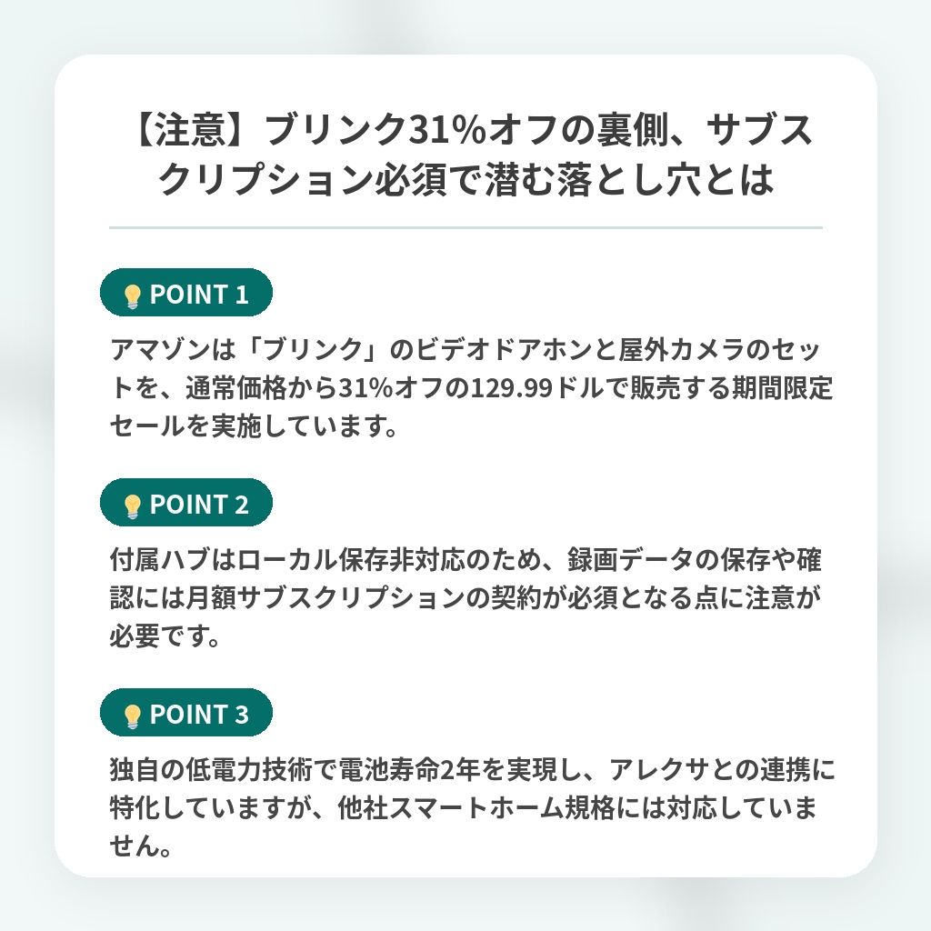 【注意】ブリンク31%オフの裏側、サブスクリプション必須で潜む落とし穴とはの注目ポイントまとめ