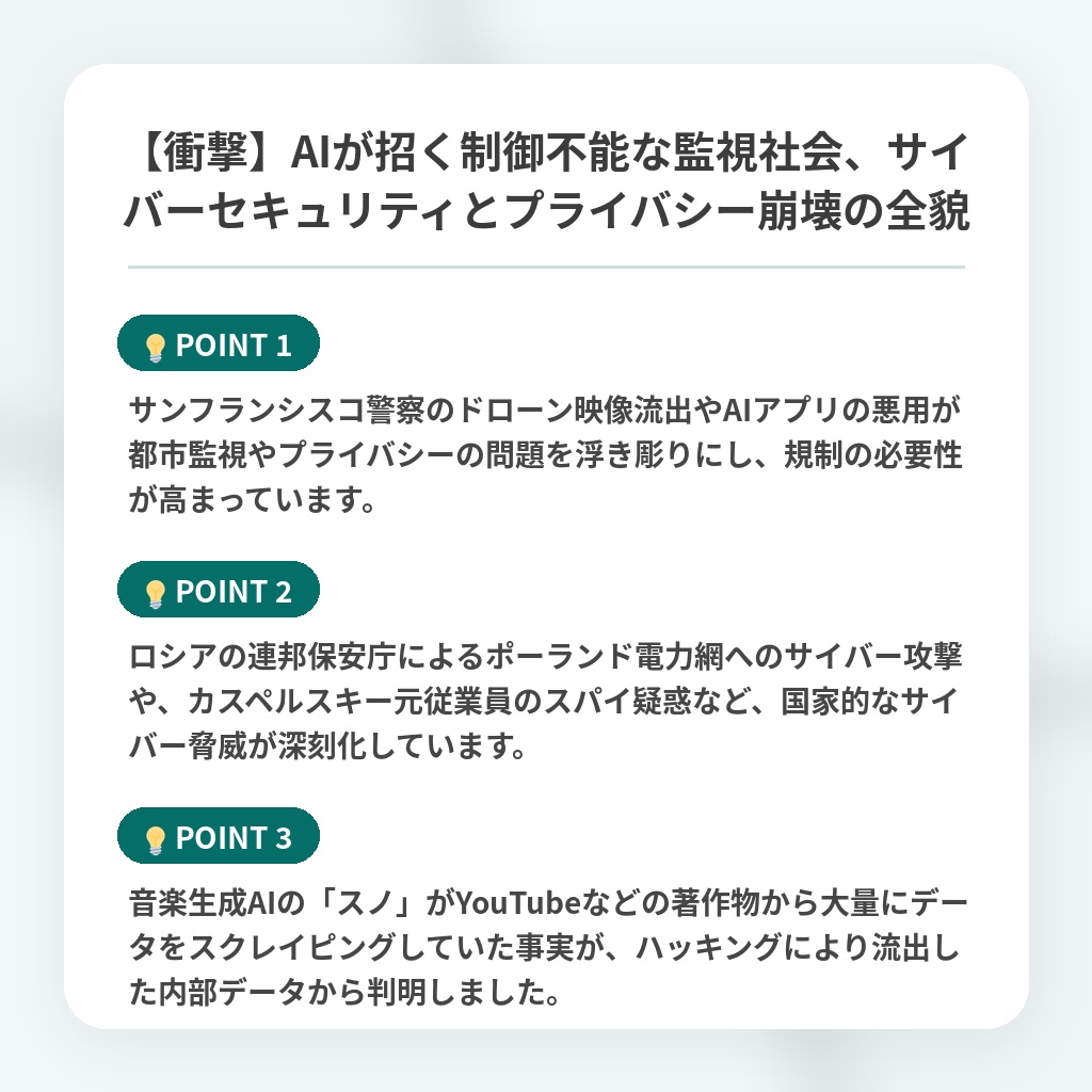 【衝撃】AIが招く制御不能な監視社会、サイバーセキュリティとプライバシー崩壊の全貌の注目ポイントまとめ