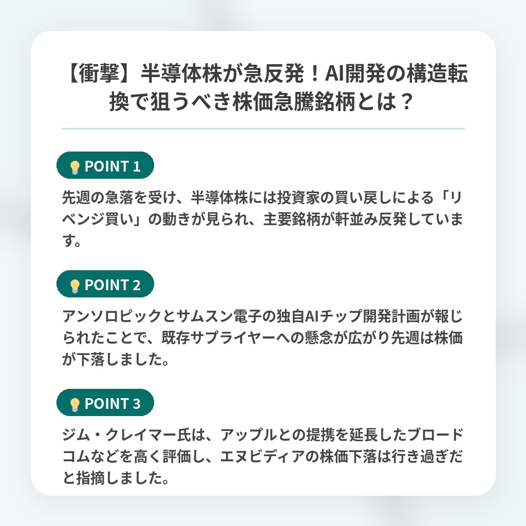【衝撃】半導体株が急反発！AI開発の構造転換で狙うべき株価急騰銘柄とは？の注目ポイントまとめ