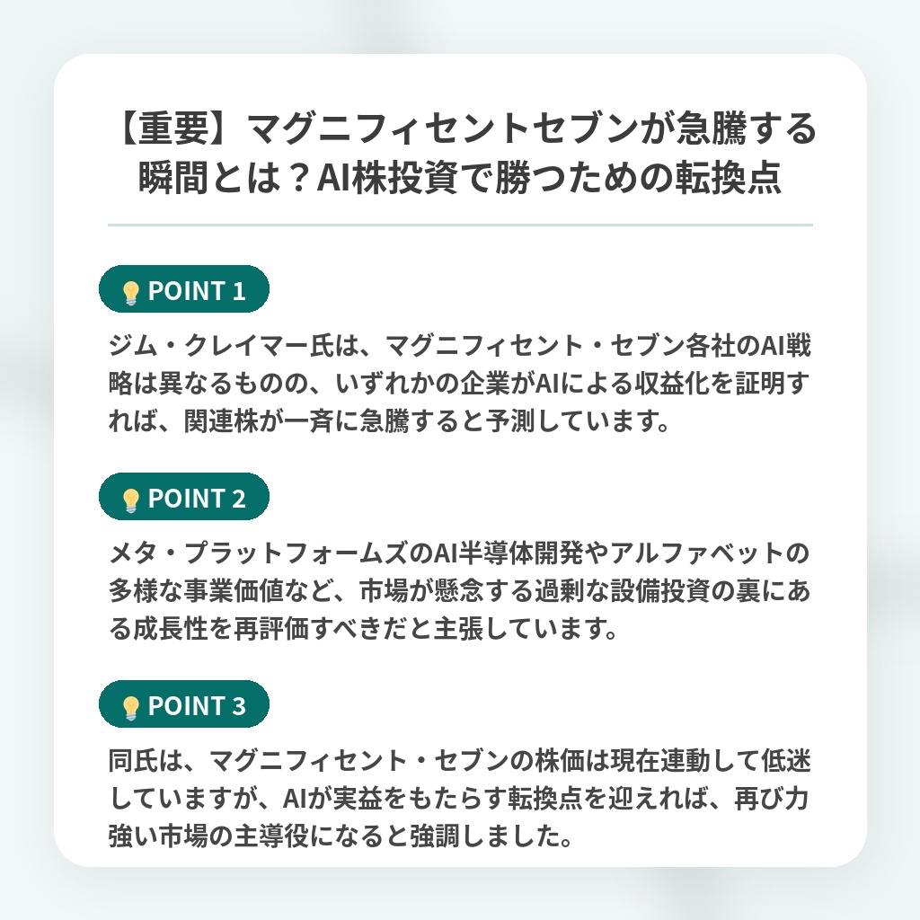 【重要】マグニフィセントセブンが急騰する瞬間とは?AI株投資で勝つための転換点の注目ポイントまとめ