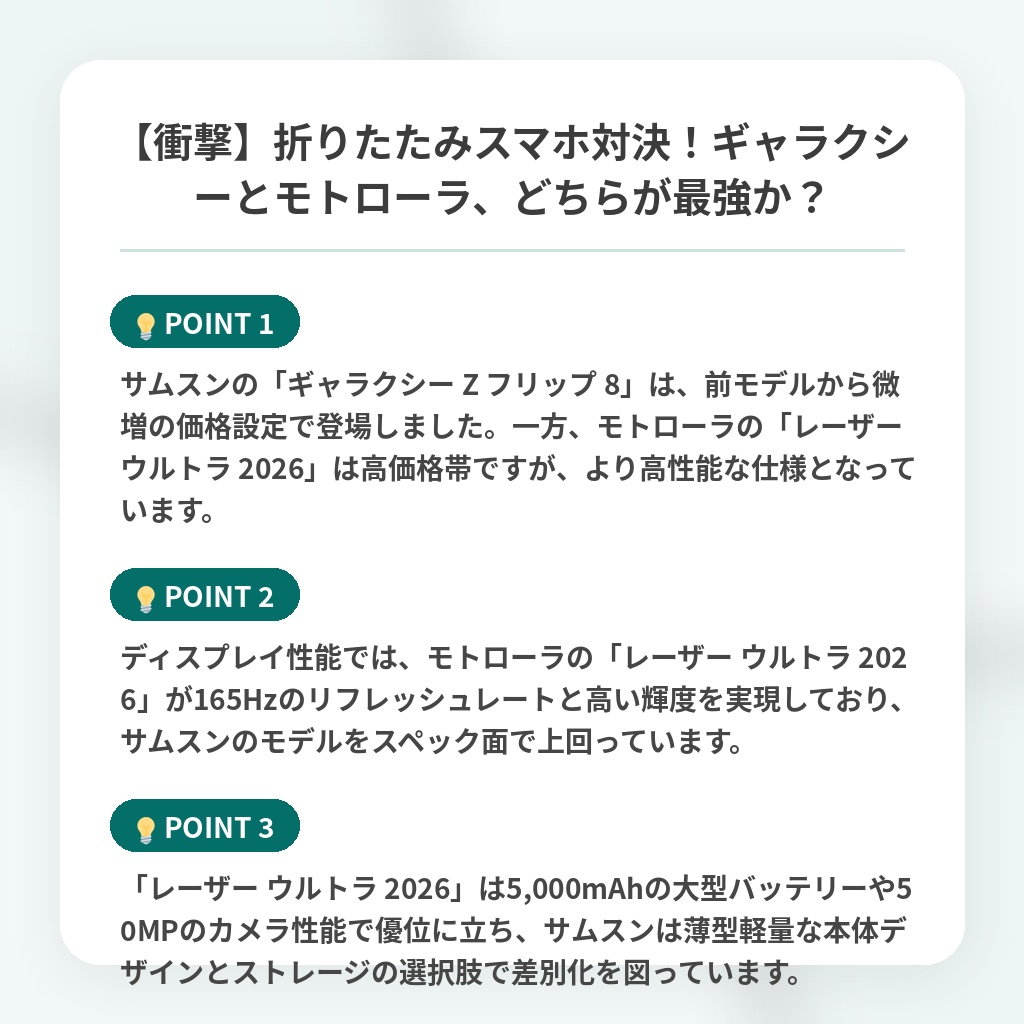 【衝撃】折りたたみスマホ対決！ギャラクシーとモトローラ、どちらが最強か？の注目ポイントまとめ