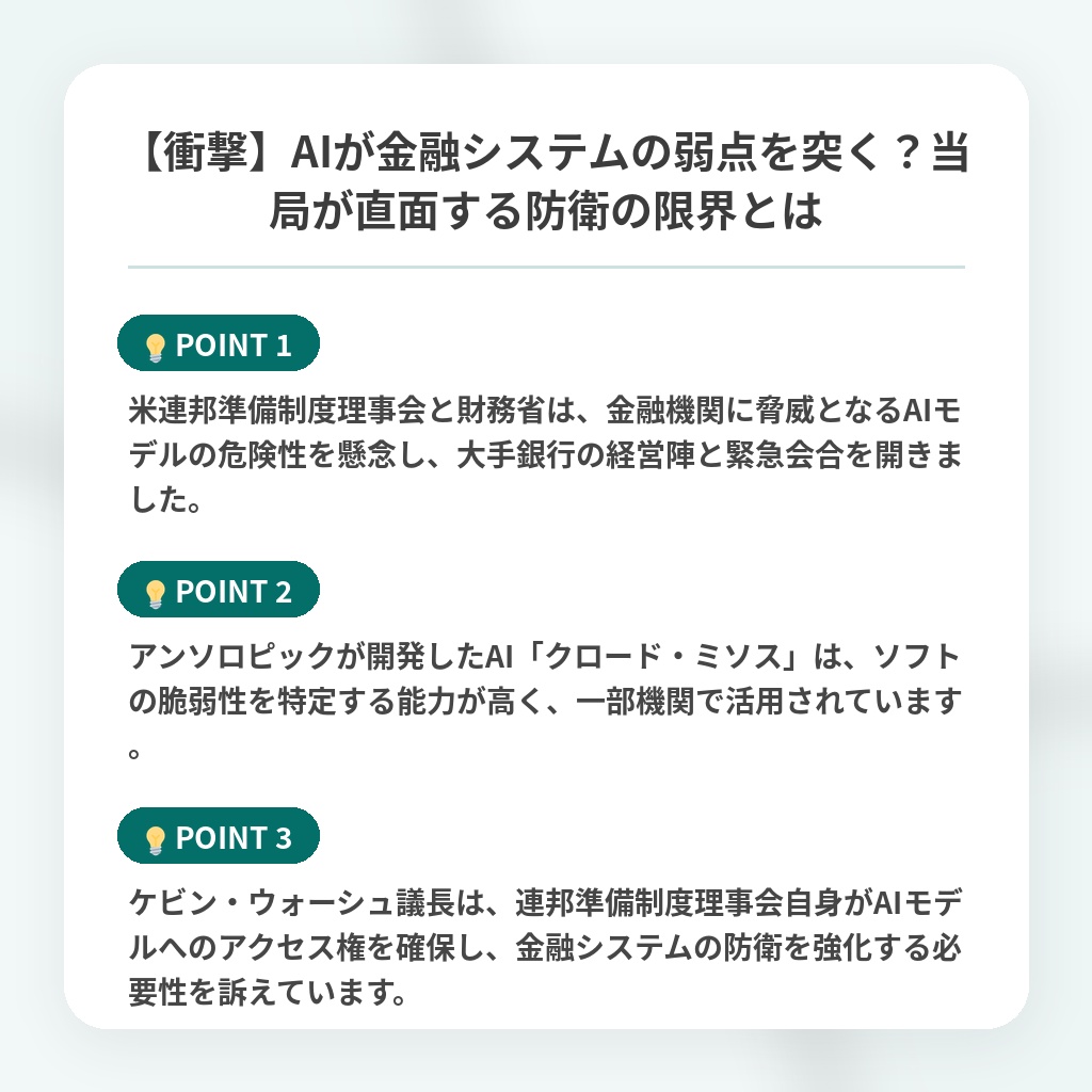 【衝撃】AIが金融システムの弱点を突く?当局が直面する防衛の限界とはの注目ポイントまとめ
