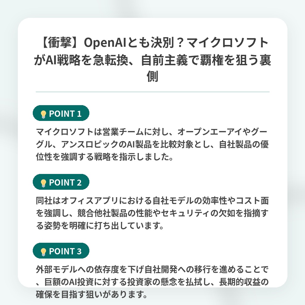 【衝撃】OpenAIとも決別?マイクロソフトがAI戦略を急転換、自前主義で覇権を狙う裏側の注目ポイントまとめ